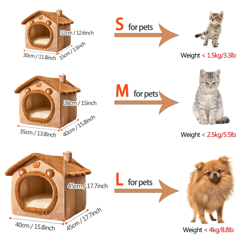 Indoor Foldable Cozy Pet House Removable Washable Cat House Puppy